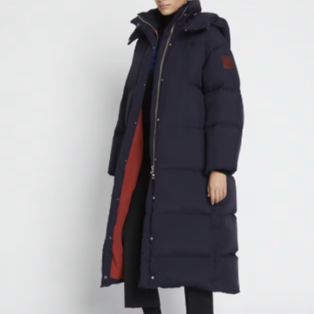 Tory Burch Navy Long Puffer Coat with Hood